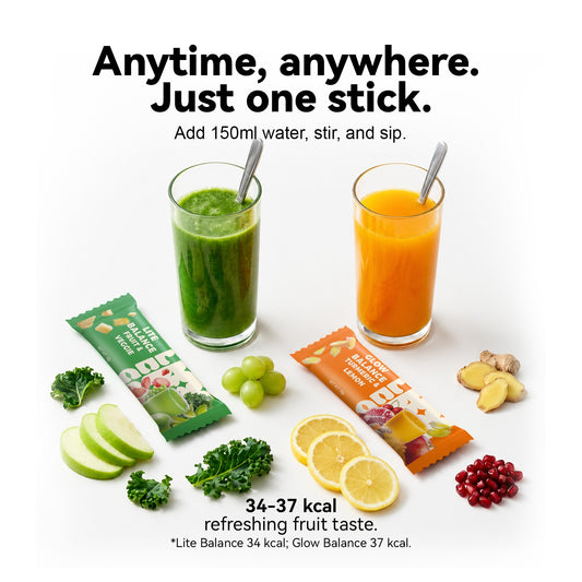 LIPBUSYCARE Instant Fruit & Botanical Drink Mix, 10 Sachets - Lite Balance or Glow Balance