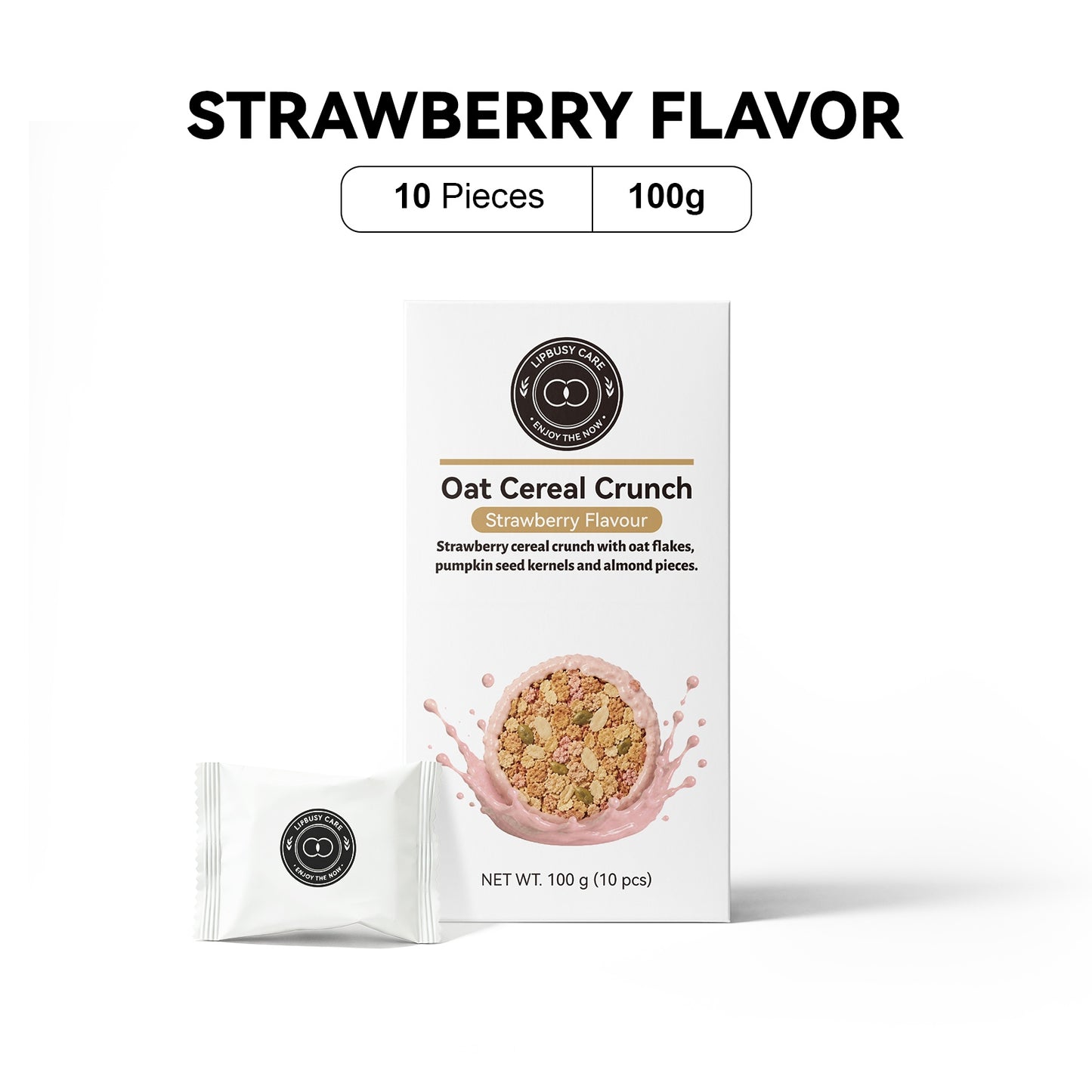 LIPBUSYCARE Oat Cereal Crunch, 10%+ Oat Flakes & 5%+ Pumpkin Seeds, No Sucrose Added, 0 g Trans Fat, 100 g (10 Pieces) - 3 Flavors