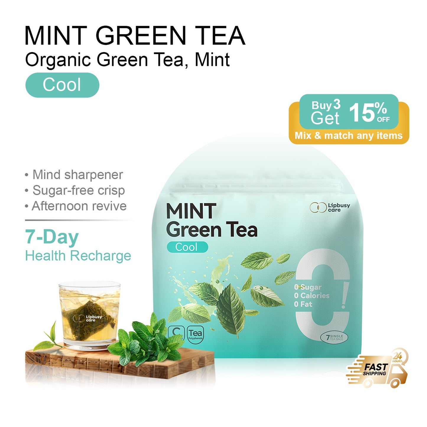 Lipbusycare Mint Green Tea bag – Organic Green Tea with Refreshing Mint