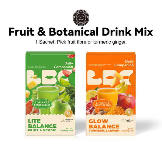 LIPBUSYCARE Instant Fruit & Botanical Drink Mix, 10 Sachets - Lite Balance or Glow Balance