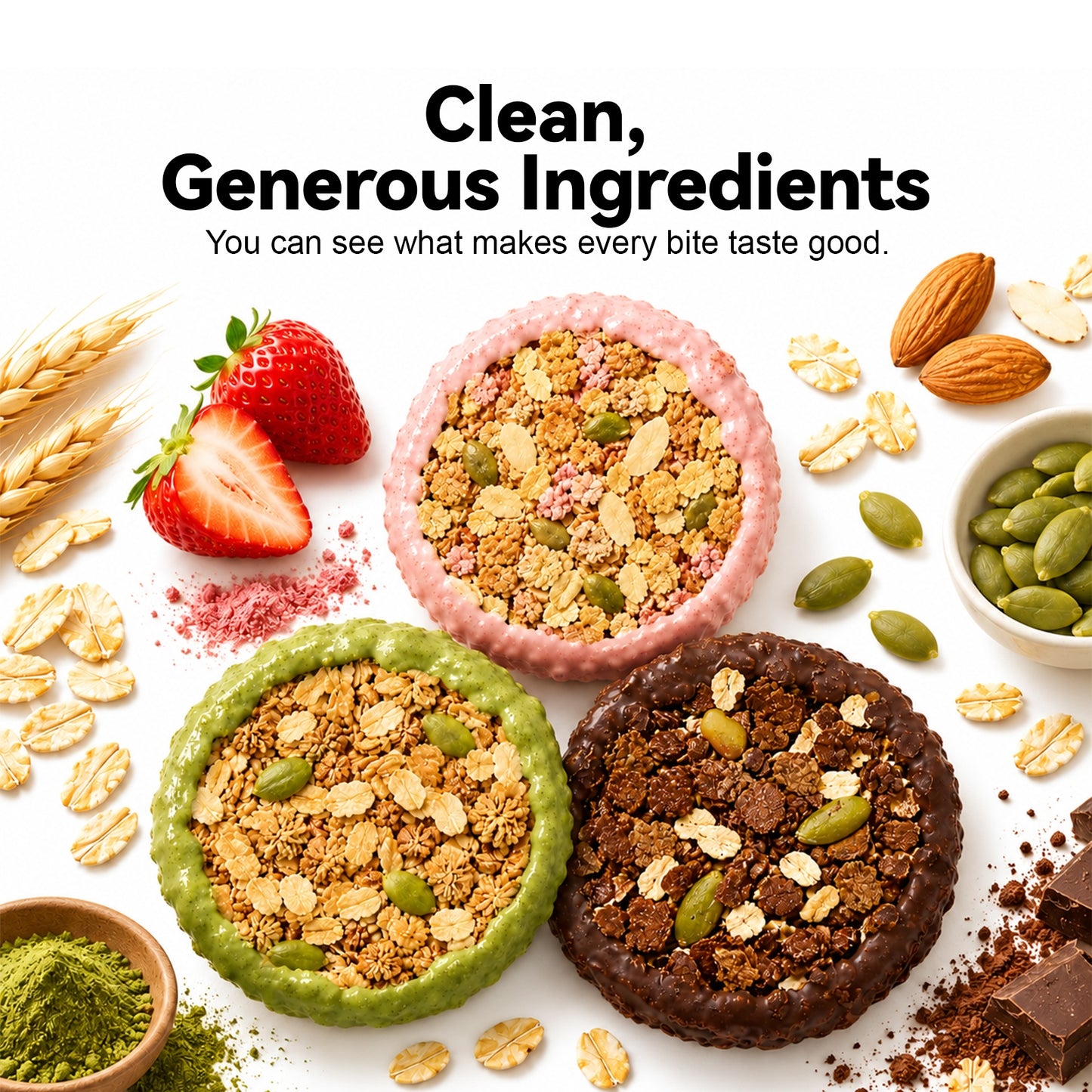 LIPBUSYCARE Oat Cereal Crunch, 10%+ Oat Flakes & 5%+ Pumpkin Seeds, No Sucrose Added, 0 g Trans Fat, 100 g (10 Pieces) - 3 Flavors