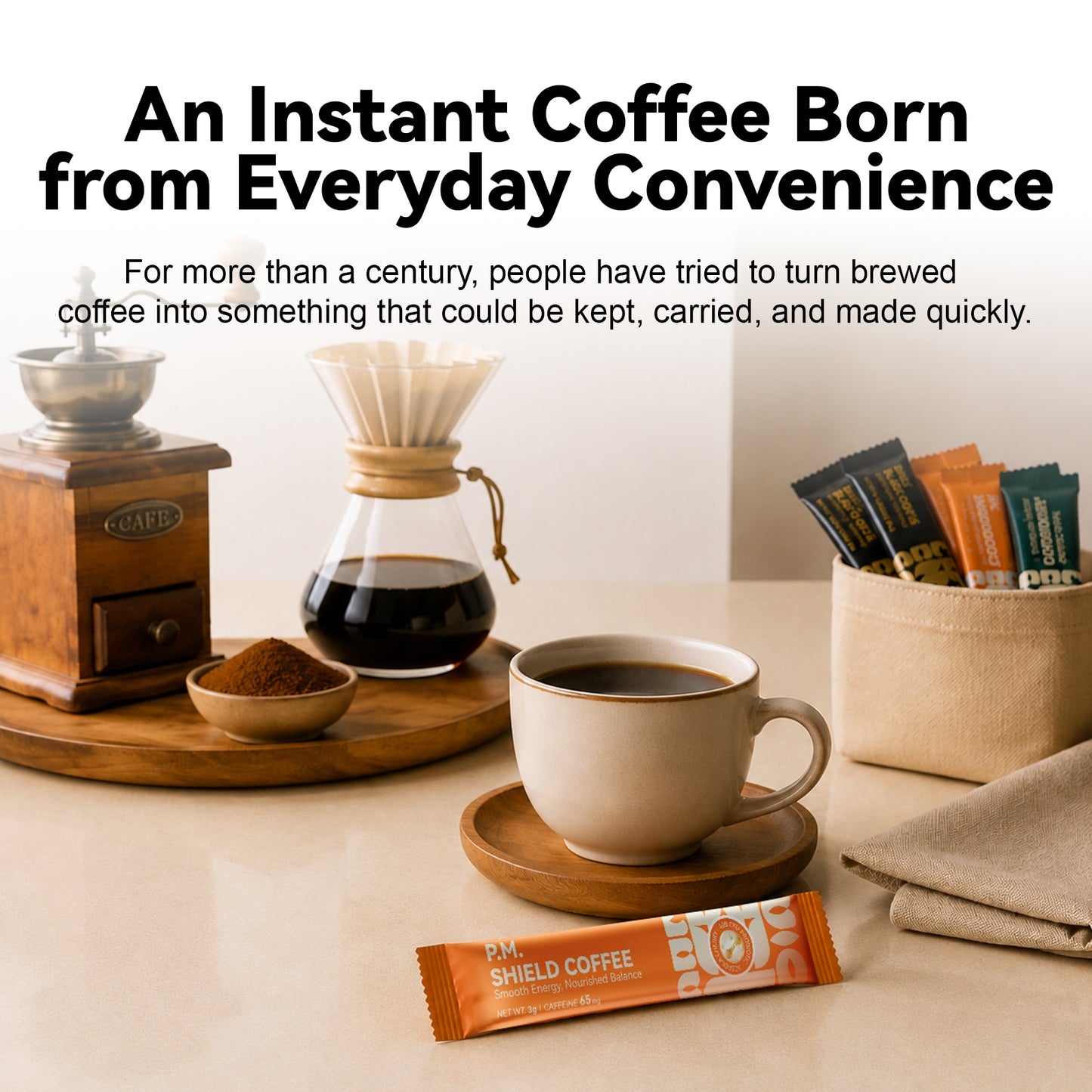 LIPBUSYCARE Instant Coffee Sachets, 10 Single-Serve Sticks - Daily Black, A.M. Revive or P.M. Shield