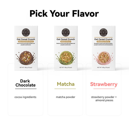 LIPBUSYCARE Oat Cereal Crunch, 10%+ Oat Flakes & 5%+ Pumpkin Seeds, No Sucrose Added, 0 g Trans Fat, 100 g (10 Pieces) - 3 Flavors