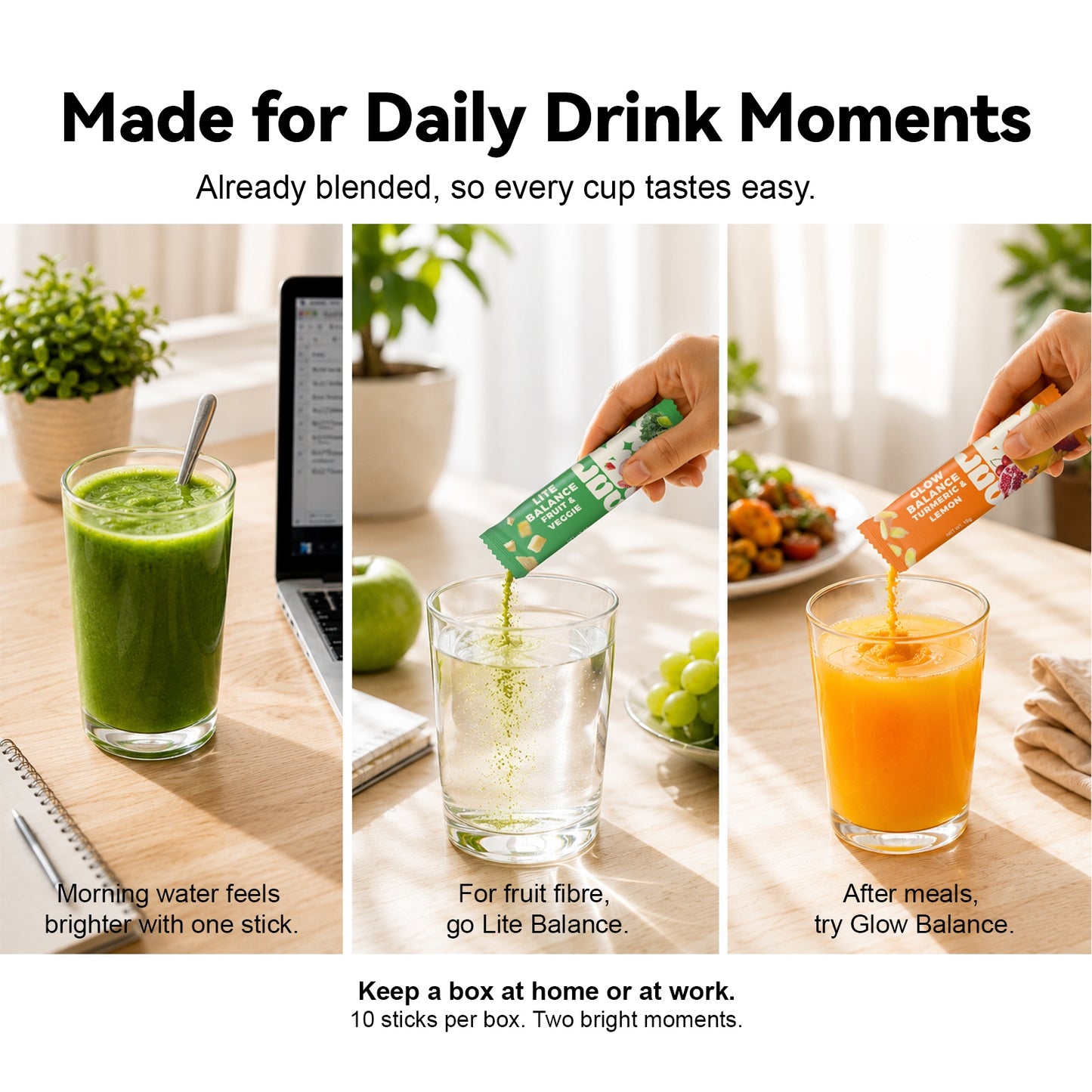 LIPBUSYCARE Instant Fruit & Botanical Drink Mix, 10 Sachets - Lite Balance or Glow Balance