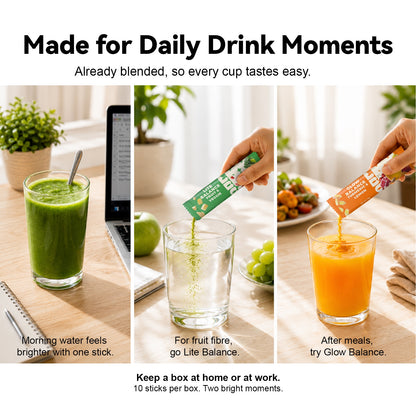 LIPBUSYCARE Instant Fruit & Botanical Drink Mix, 10 Sachets - Lite Balance or Glow Balance