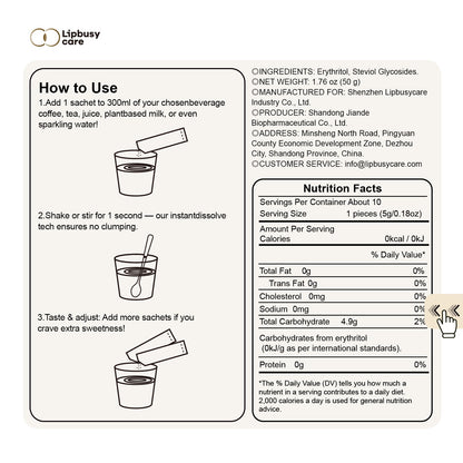 Natural Zero Calorie Pocket Sweetener - Healthy Sugar Substitute for Coffee, Tea & Baking