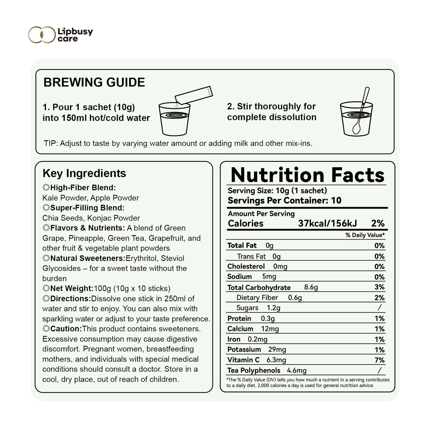 Lipbusycare™ Fiber Drink: The Natural Debloat Tea (13-in-1 Superfood Blend)