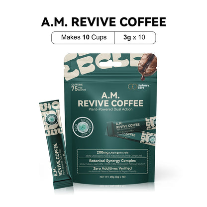 LIPBUSYCARE Instant Coffee Sachets, 10 Single-Serve Sticks - Daily Black, A.M. Revive or P.M. Shield