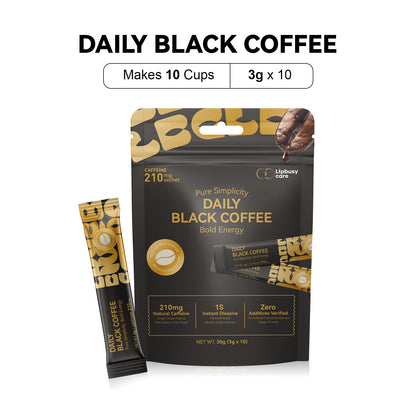 LIPBUSYCARE Instant Coffee Sachets, 10 Single-Serve Sticks - Daily Black, A.M. Revive or P.M. Shield