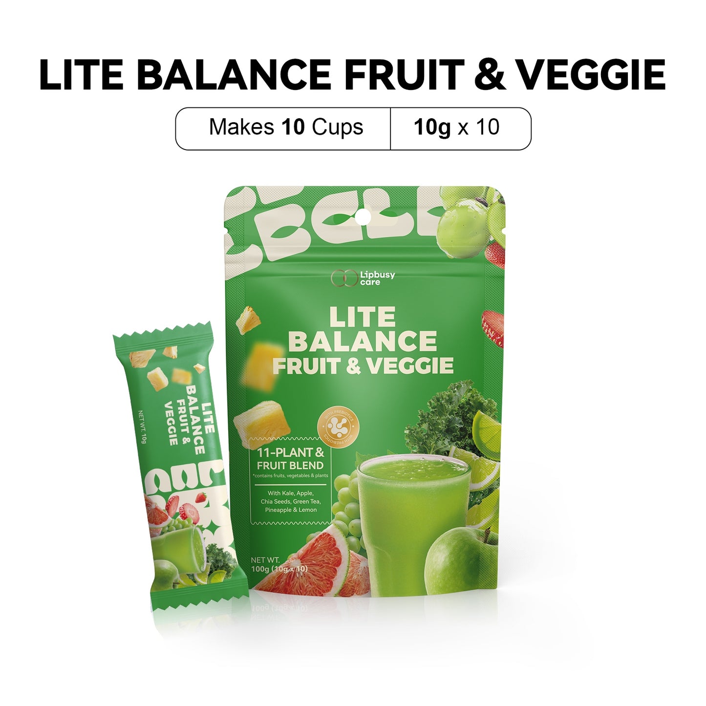 LIPBUSYCARE Instant Fruit & Botanical Drink Mix, 10 Sachets - Lite Balance or Glow Balance