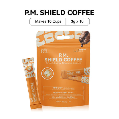 LIPBUSYCARE Instant Coffee Sachets, 10 Single-Serve Sticks - Daily Black, A.M. Revive or P.M. Shield