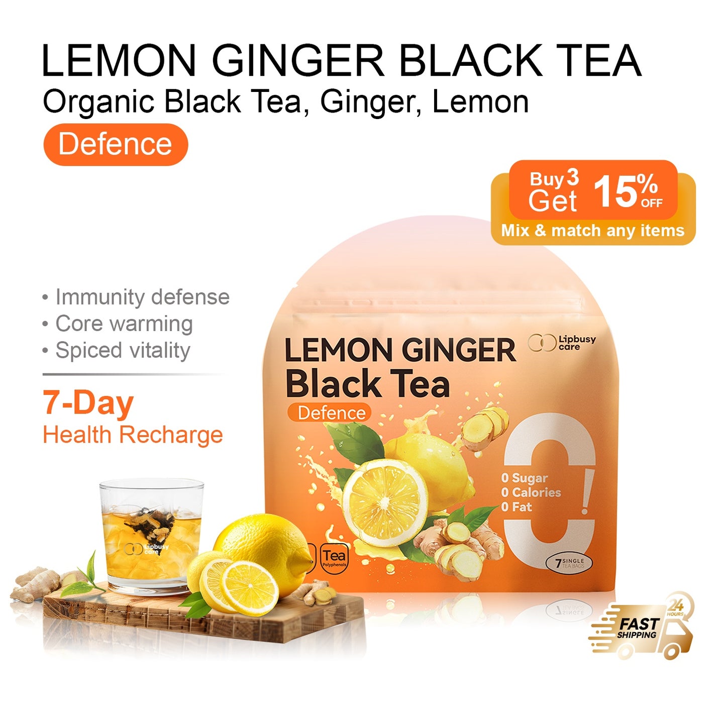 Lipbusycare Lemon Ginger Black Tea Bag – Zesty & Spicy Black Tea Blend